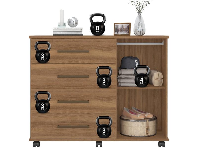 Cômoda 4 Gavetas 1 Porta Rodízios Flora Demóbile - Cômoda